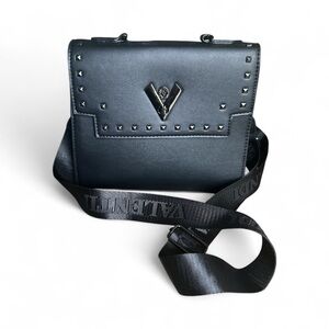 💖 Valentino Orlandi Black Studded Satchel ✨ Vegan Leather Crossbody | NWT
